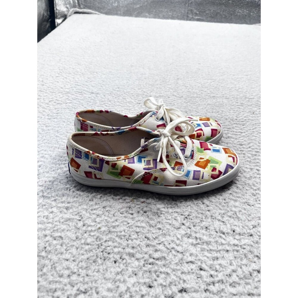 Women's Keds Original White Multicolor Geometric Low Top Shoes Size 5 - Picture 6 of 10